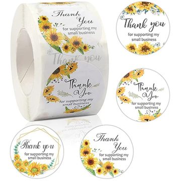 Sunflower Thank You Stickers for Business and Gift Packaging