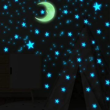 Glow-in-the-Dark Star and Moon Stickers Kids Room Wall Decor