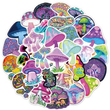 Psychedelic Mushroom Graffiti Stickers - Gradient Decals for Luggage & Tech