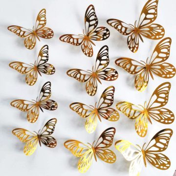 Gold and Silver 3D Butterfly Wall Stickers Wedding and Home Decoration