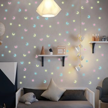Glow-in-the-Dark Star and Moon Wall Stickers Kids Room Luminous Decor