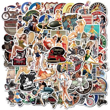 Retro Poster Motorcycle Girl Stickers - Personality for Laptop Motorcycle Skateboard Luggage