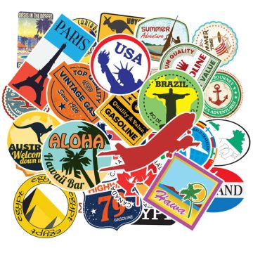 Travel Map Logo Waterproof Stickers for Suitcase Car Guitar Skateboard