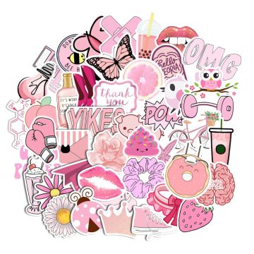 Cartoon Pink INS Style VSCO Girl Stickers for Laptop, Moto, Skateboard, Luggage, Refrigerator, Notebook