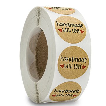 Kraft Paper Handmade With Love Stickers Round Labels for Baking and Party Decoration