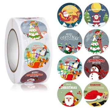 Round Merry Christmas Holiday Stickers