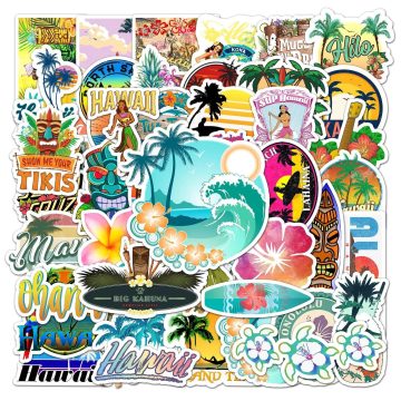 Hawaii Surfing Stickers - Tropical Beach Waterproof Decals for Surfboard
