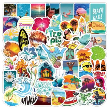 Hawaii Surfing Stickers - Tropical Beach Vinyl Waterproof Surfboard Skateboard Decals