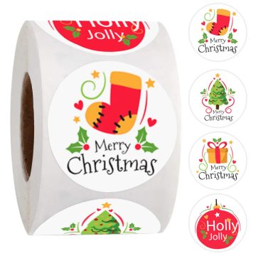 Merry Christmas Socks Tree Stickers for Gift Wrapping, Cards, and Party Packaging