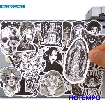 Gothic Art Stickers with Skull and Witch Designs