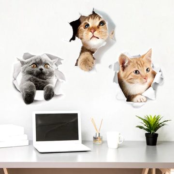 3D Cat Wall Stickers Self-Adhesive Vinyl Bathroom & Living Room Art