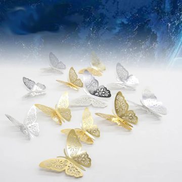 3D Gold & Silver Butterfly Wall Stickers Elegant Home Decor