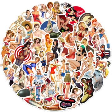WWII Pin-up Girl Stickers - Vintage Laptop Motorcycle Skateboard Decals