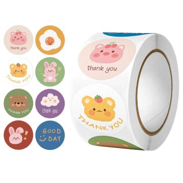 Thank You Stickers with Cartoon Animals Bear Design for Handmade Gifts