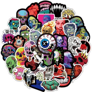 Halloween Skull Zombie Stickers - Skateboard Fridge Guitar Laptop Graffiti Decals