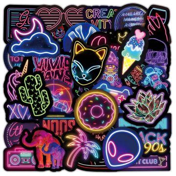 Neon Light Graffiti Cartoon Sticker Pack