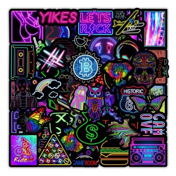 Neon Light Graffiti Stickers - Aesthetic Skateboard & Car Decals