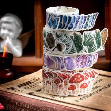 Mushroom and Floral Washi Tape Adhesive Stickers for Scrapbooking and DIY Projects