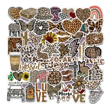 Cartoon Leopard Love Letters Waterproof Stickers - Decals for Laptop Snowboard Fridge