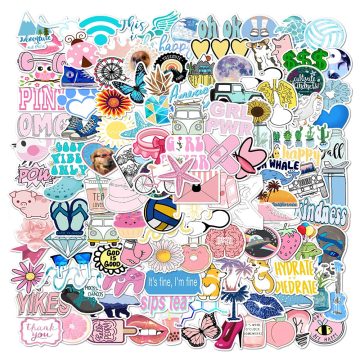 Blue and Pink VSCO Style Sticker Pack Waterproof for Laptop, Skateboard, and More