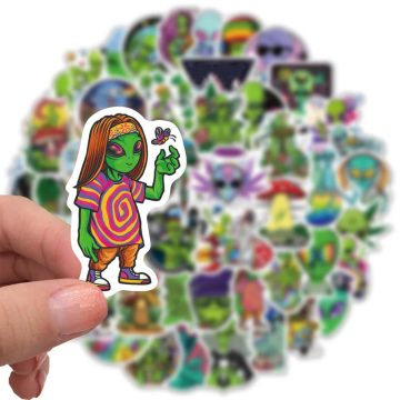 Weed Alien Psychedelic Stickers for Bike Guitar Luggage