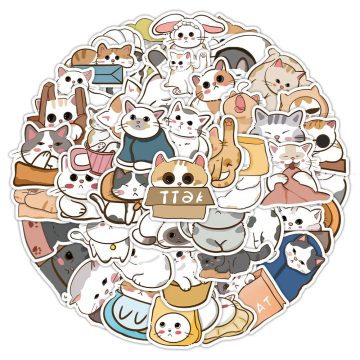 Cartoon Cat PVC Stickers - Cute Animal Waterproof Decals for Diary & Phone