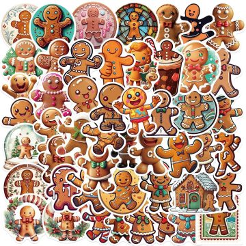 Christmas Gingerbread Man Cartoon Stickers - Waterproof Gift Decals for Laptop Luggage Fridge
