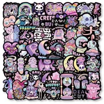 Dark Horror Cartoon Stickers - Gothic Skull Decals for Guitar & Notebook