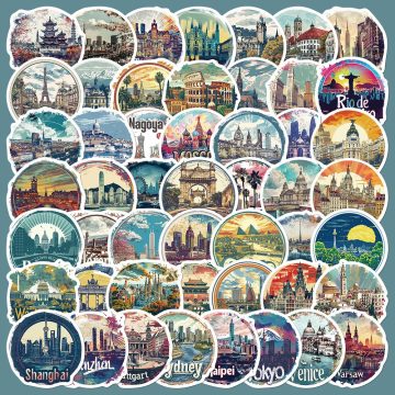 Cartoon City Travel Graffiti Stickers for Helmet, Wall, DIY Decor