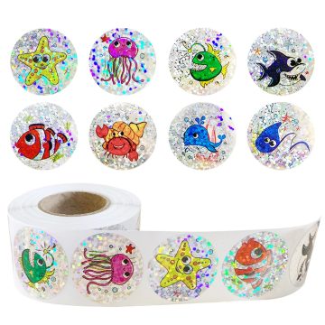 Holographic Marine Animal Stickers Cartoon DIY Labels for Kids Crafts and Scrapbooking