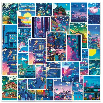 Anime Street Night Painting Stickers - Cute Aesthetic Decals for Skateboard Phone