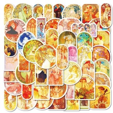 Cartoon Mucha Art Graffiti Stickers for Helmet, Wall, DIY Decor