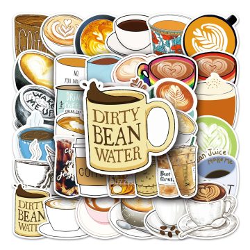 Coffee Cartoon Waterproof Vinyl Stickers for Skateboard and Snowboard
