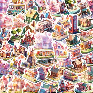 3D City Building Stickers Cartoon Laptop & Scrapbook Decals