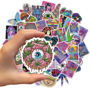 Psychedelic Art Graffiti Stickers - Aesthetic Cartoon Decals for Helmet Luggage