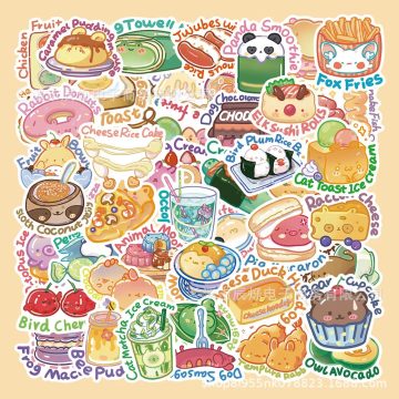 Cartoon Animal Food Stickers for Wall and DIY Decoration