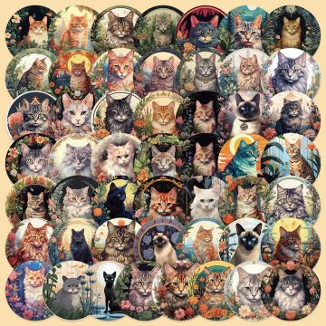 Cartoon Plants and Kittens Stickers for Helmet, Wall, DIY Decoration