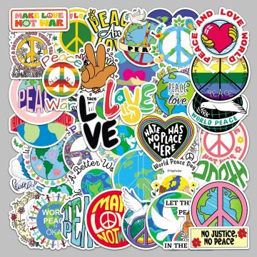Cartoon World Peace Graffiti Stickers for Helmet, Wall, DIY Decoration