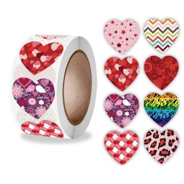 Valentine's Day Heart Stickers Candy Bag Seals and Gift Box Labels for Scrapbooking