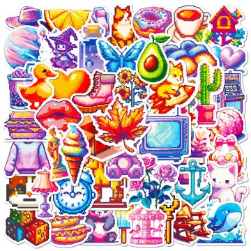 Cartoon Pixel Style Graffiti Stickers for Helmet, Wall, DIY Decoration