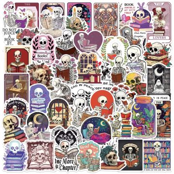 Skeleton Skull Reading Book Stickers for Kindle Students Water Bottle