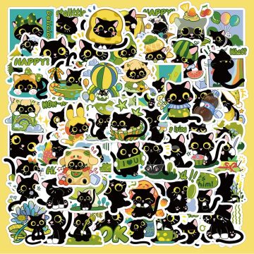 Black Cat Waterproof Stickers - Cute Cartoon Decals for Notebook & Fridge