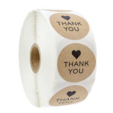 Kraft Paper Thank You Stickers Heart-Shaped Business Labels for Weddings and Gifts