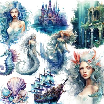 Submarine Mermaid Sticker DIY Craft Scrapbooking Album Junk Journal Decorative Stickers