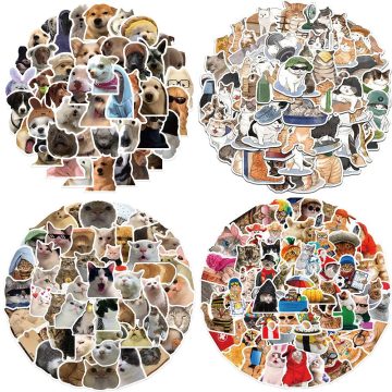 Cute Cartoon Cat and Dog Stickers for Childrens Luggage, Laptop, iPad, Cup, Skateboard, Journal, Gift, Waterproof Stickers, Kids Stickers