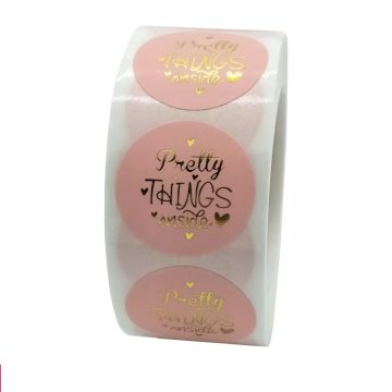 Pink "Pretty Things Inside" Gold Foil Stickers for Packaging