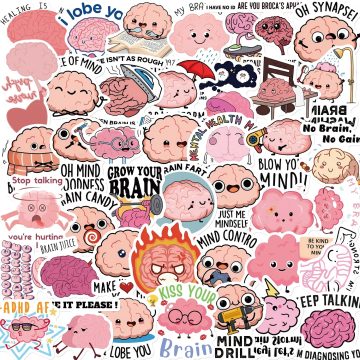 Pink Brain Funny Stickers - Cartoon Waterproof Decals for Diary Guitar Skateboard