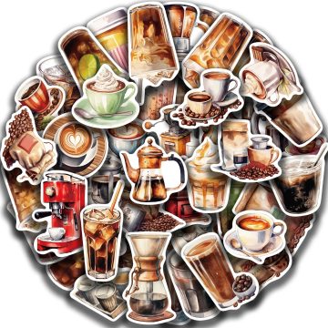 Cute Cartoon Coffee Lover Stickers Vinyl for Laptop Decals, Luggage, Water Bottle, Notebook, Phone, Waterproof Graffiti