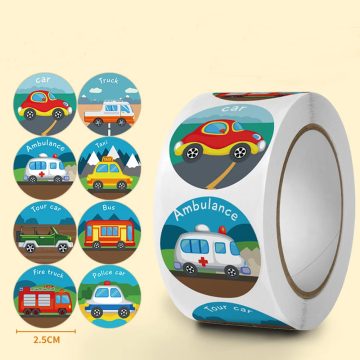 Cartoon Vehicle Stickers for Kids and Teacher Rewards