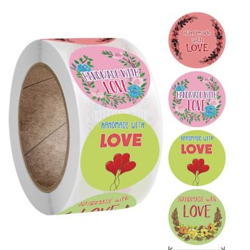 Handmade With Love Kraft Paper Stickers Round Adhesive Labels for Baking, Wedding, and Party Decoration